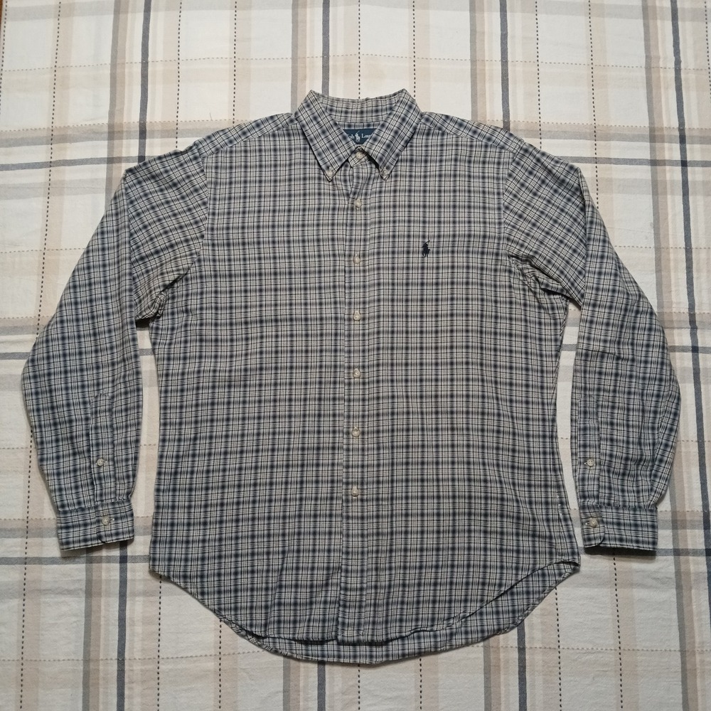 Polo Ralph Lauren 100% Cotton Classic Fit Blue Plaid L/S Button Shirt Size L - Picture 3 of 8